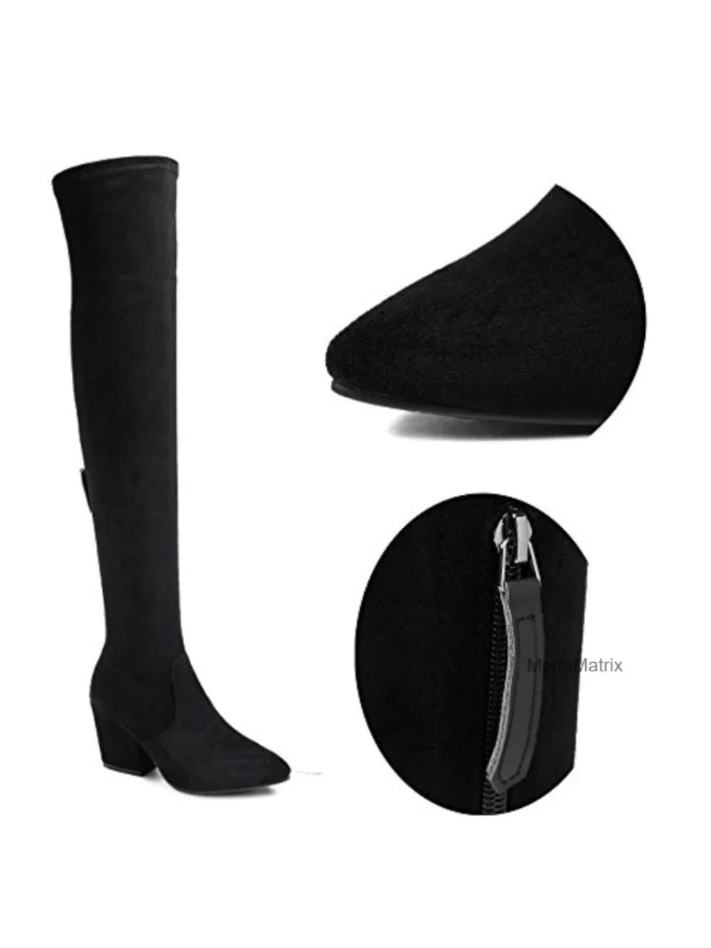 Over the Knee Boots Thigh High Faux Suede Block Heel Pointed Toe Winter Comfort